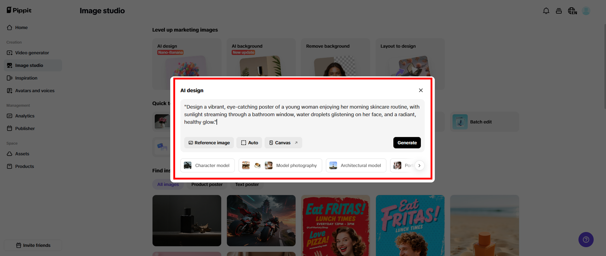 Insira os prompts e gere