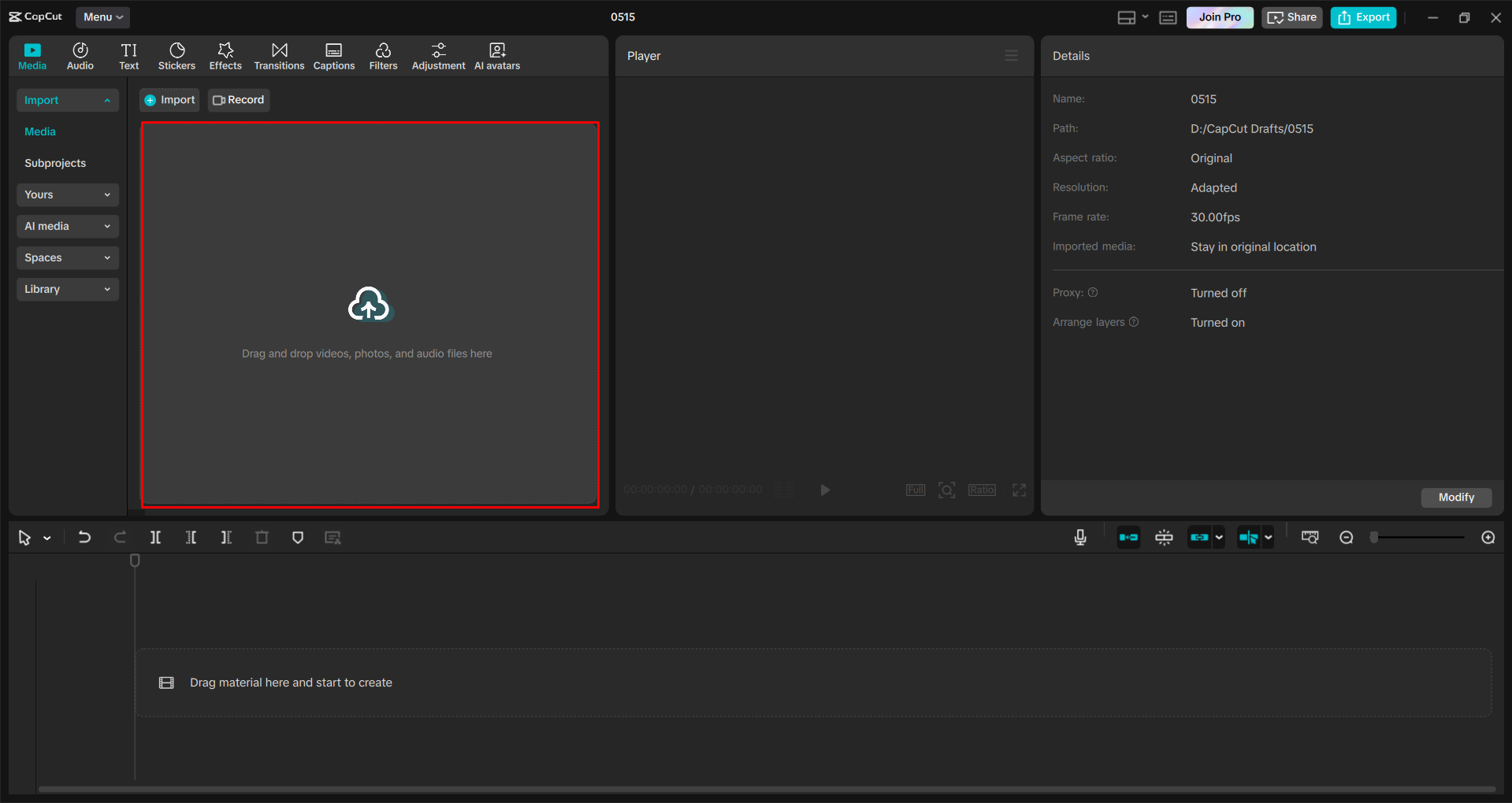 Importing a video into the CapCut desktop video editor