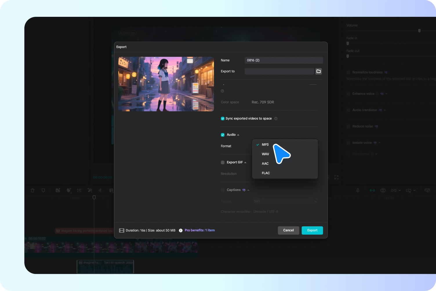 Generating AI speech in CapCut's AI audio generator