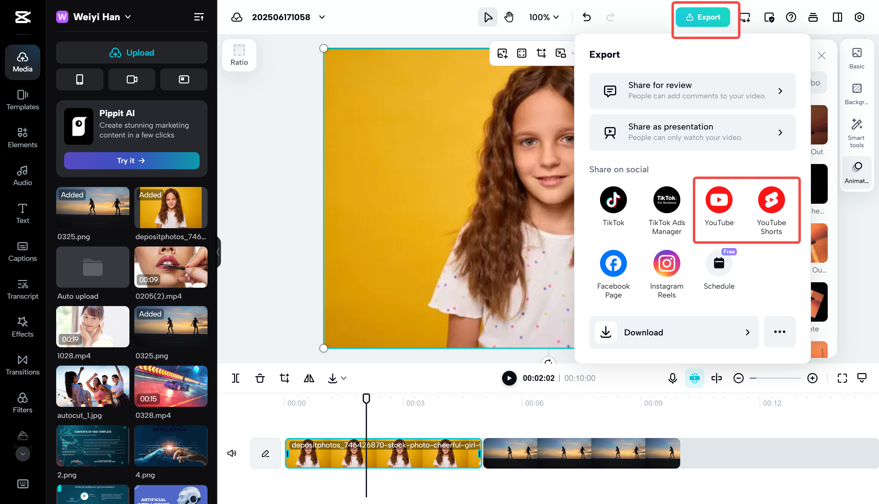 Exporting an image from CapCut Web