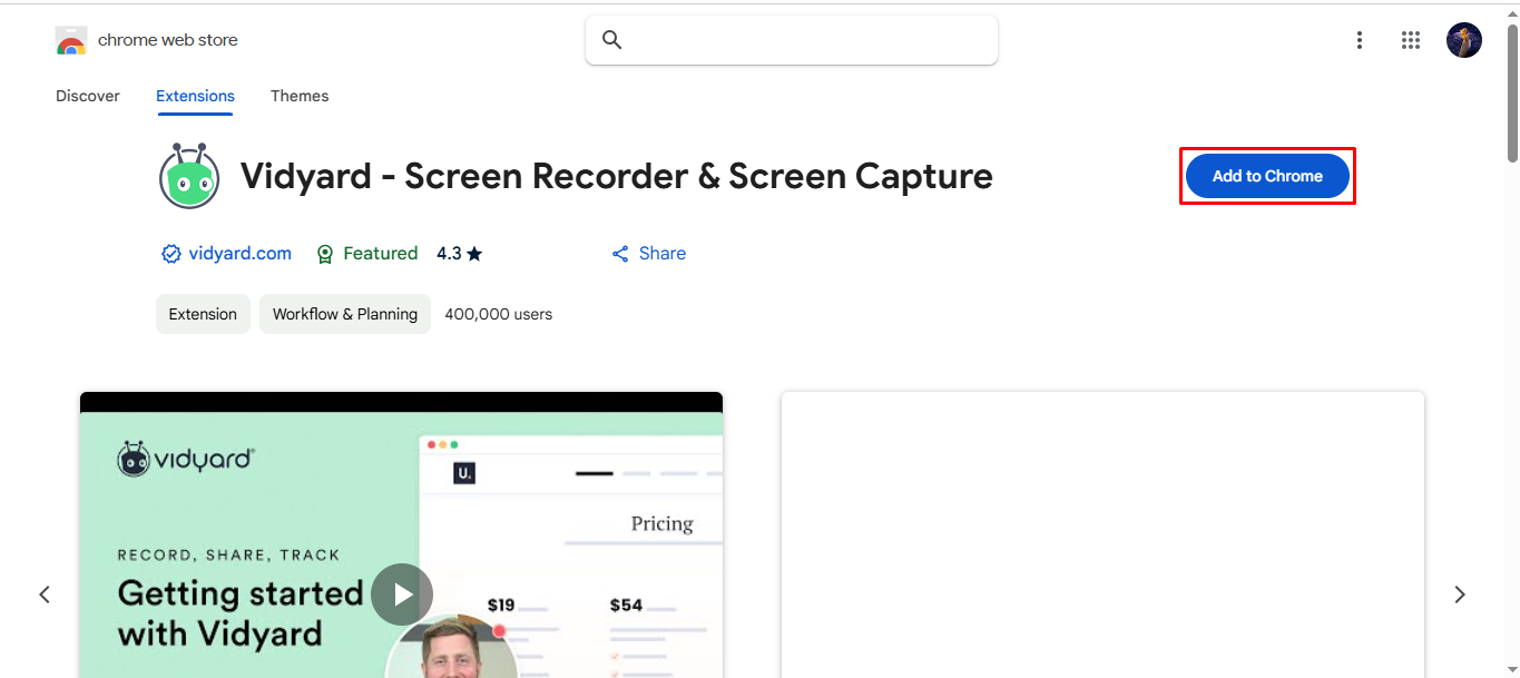 Adding the Vidyard chrome extension to record laptop screen