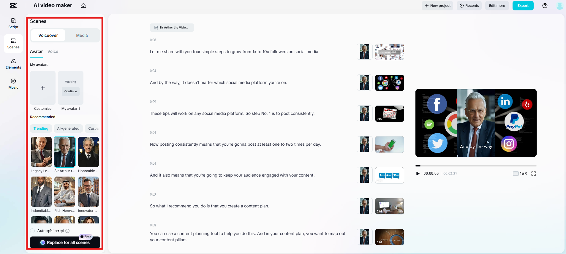 Select avatar and voiceover