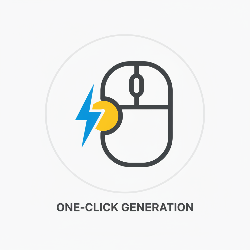 Minimal glyph of a lightning and cursor representing one‑click generation.