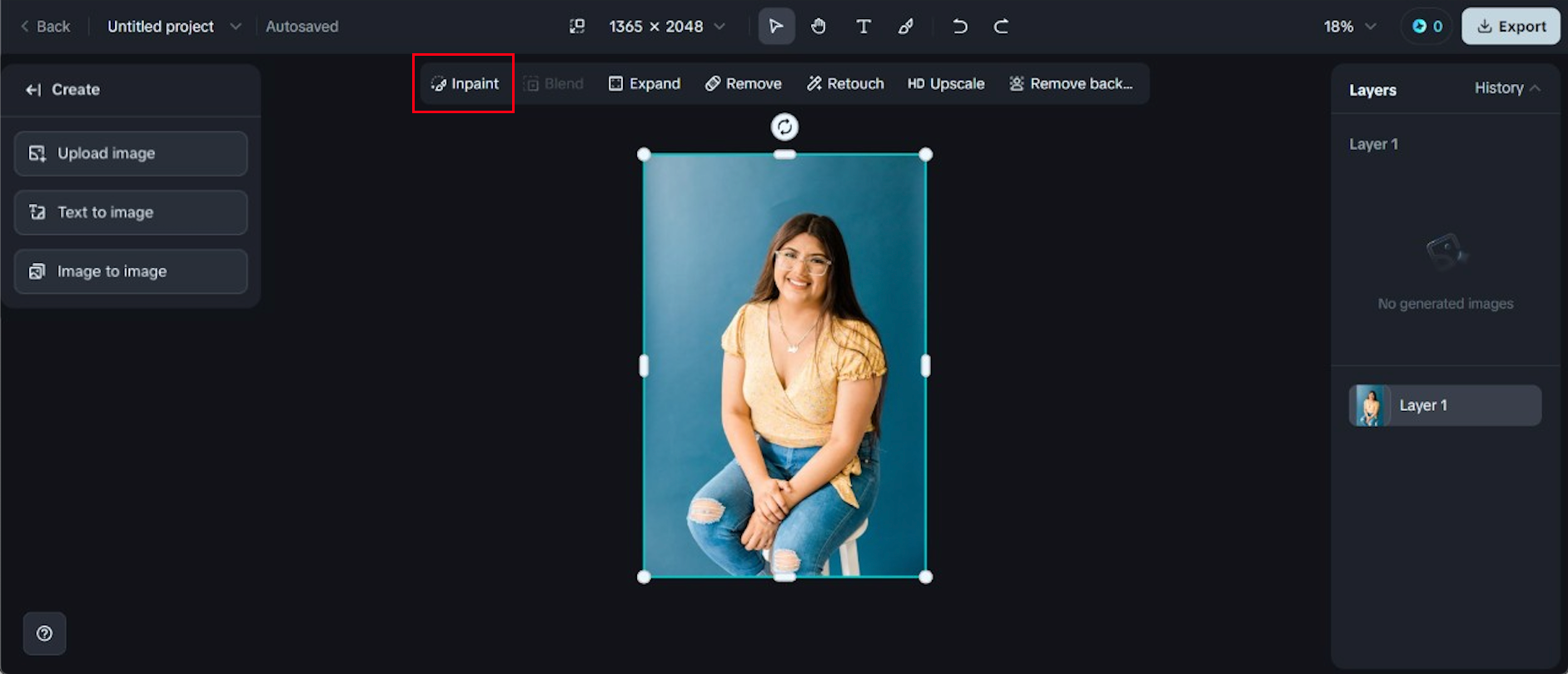 Click "Upload image" to recolor photo online with Dreamina