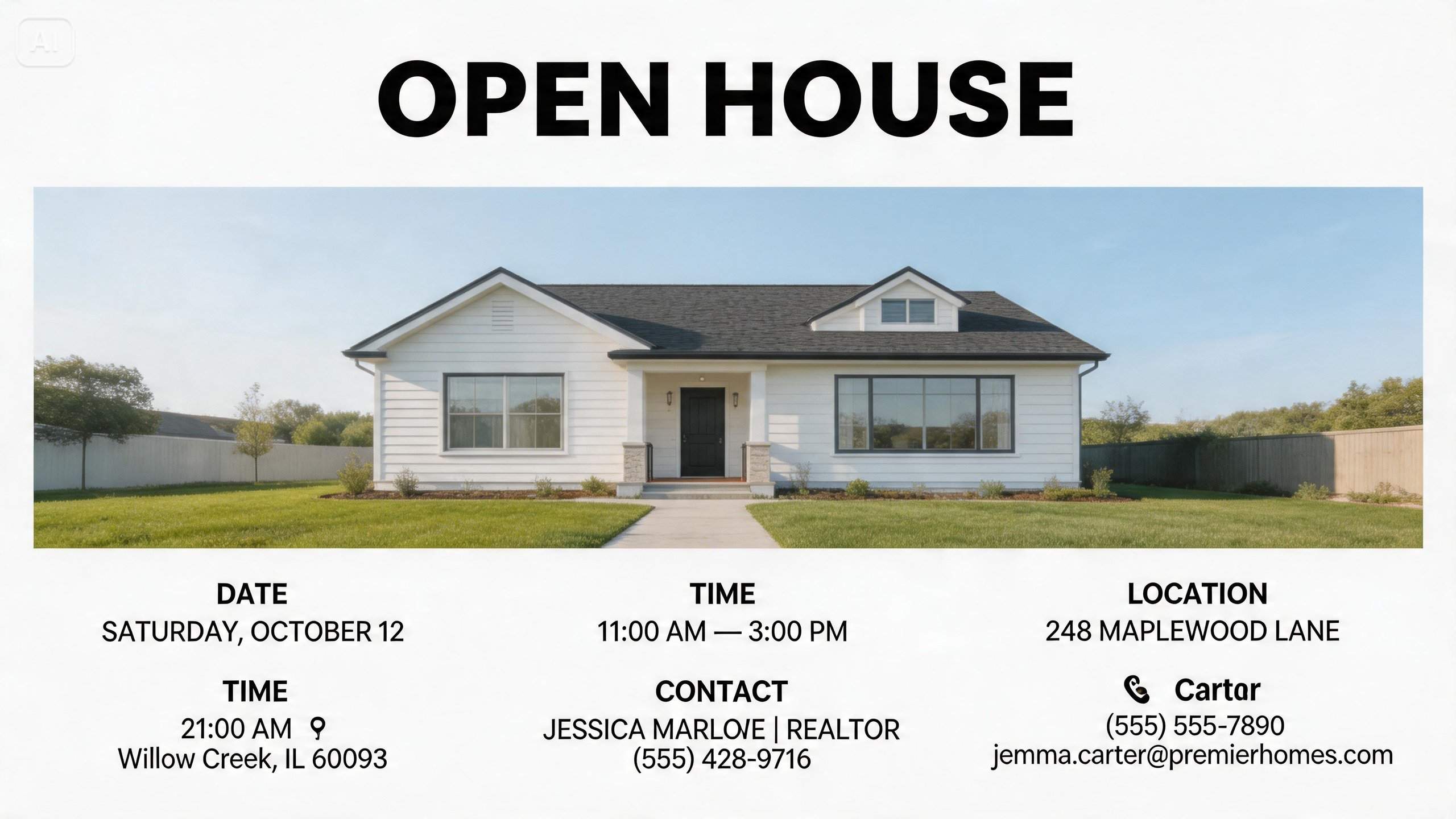 Prompt for a minimalist open house poster