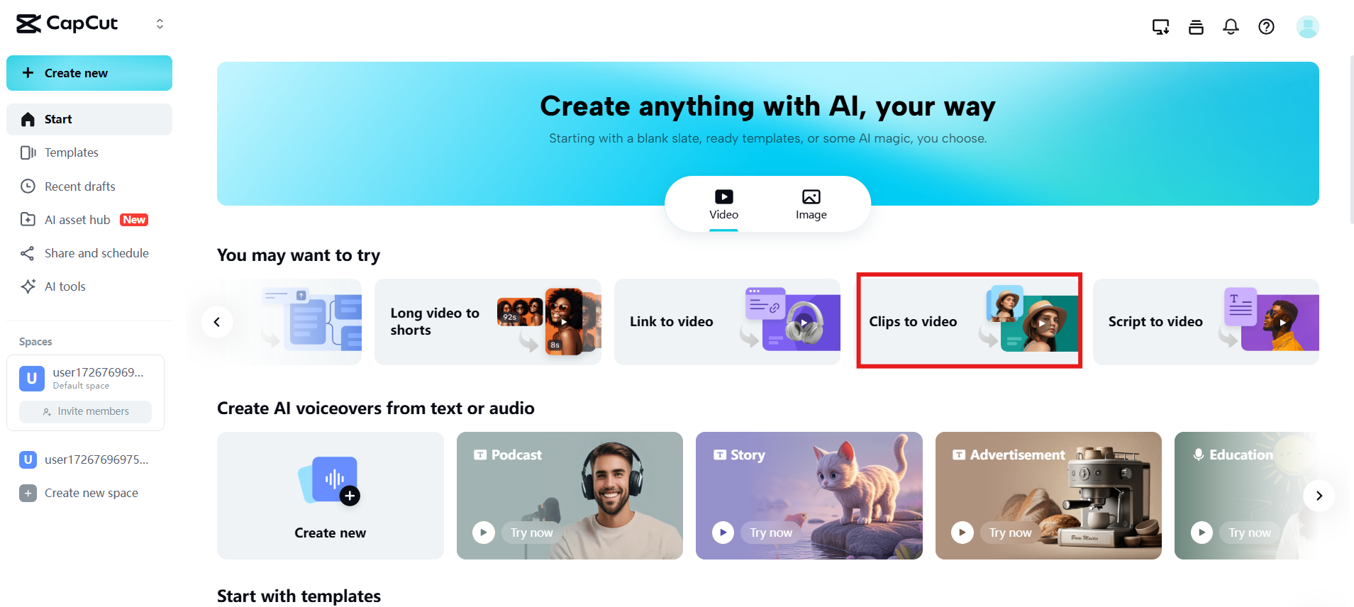Acesse clipes para vídeo