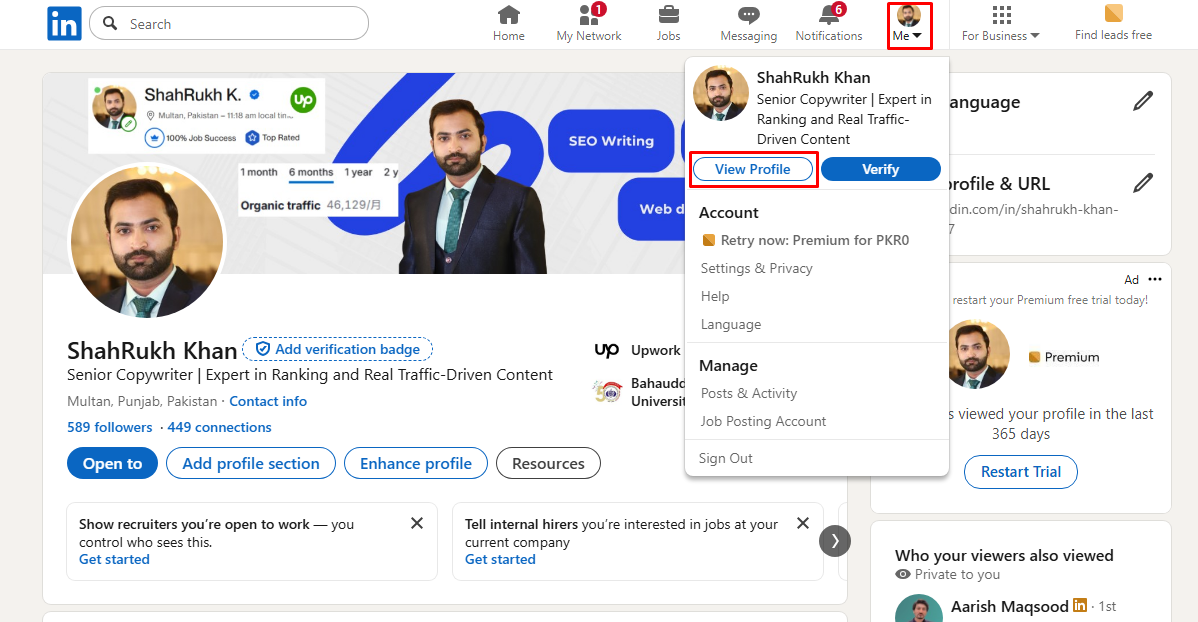 View your LinkedIn profile