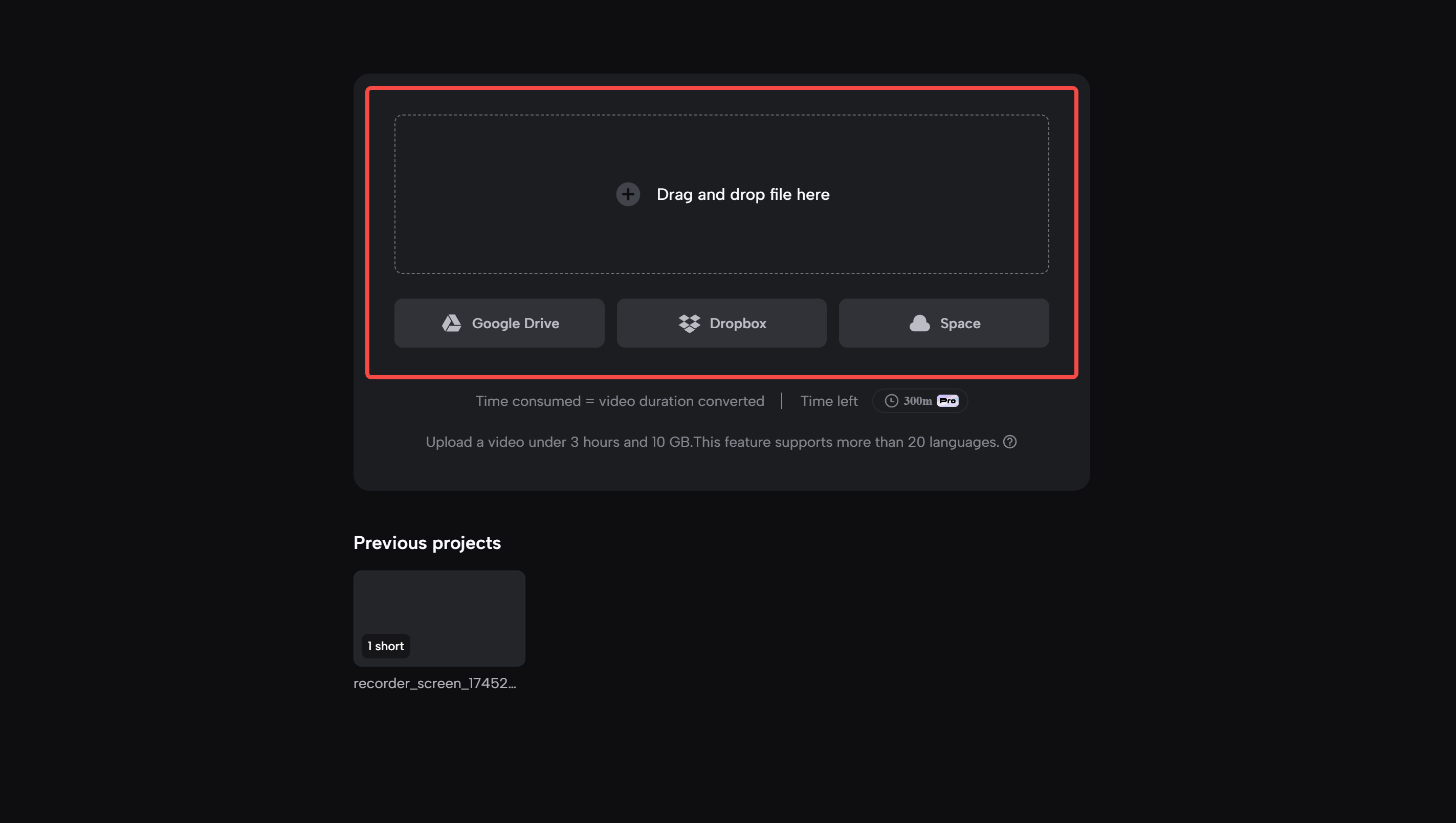 Uploading video to CapCut's "Long video to shorts" tool tool
