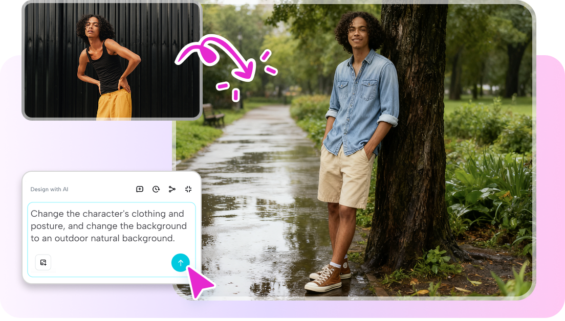 Pas details van de outfit aan en stel ze bij.