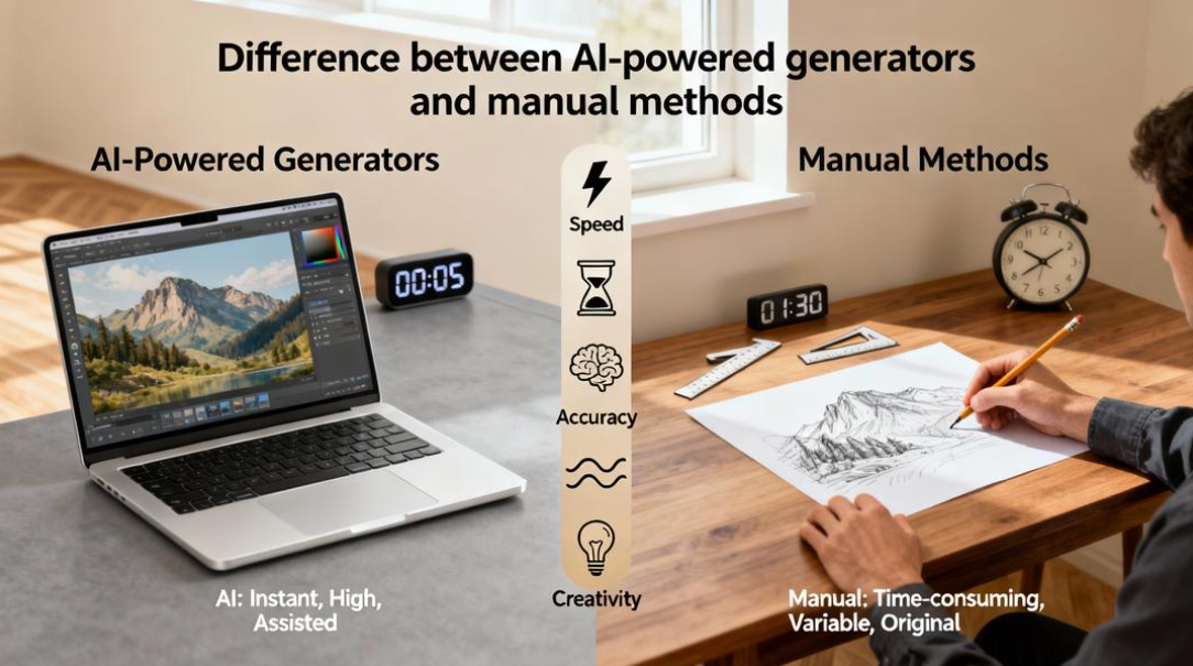 Geradores com tecnologia de IA e métodos manuais