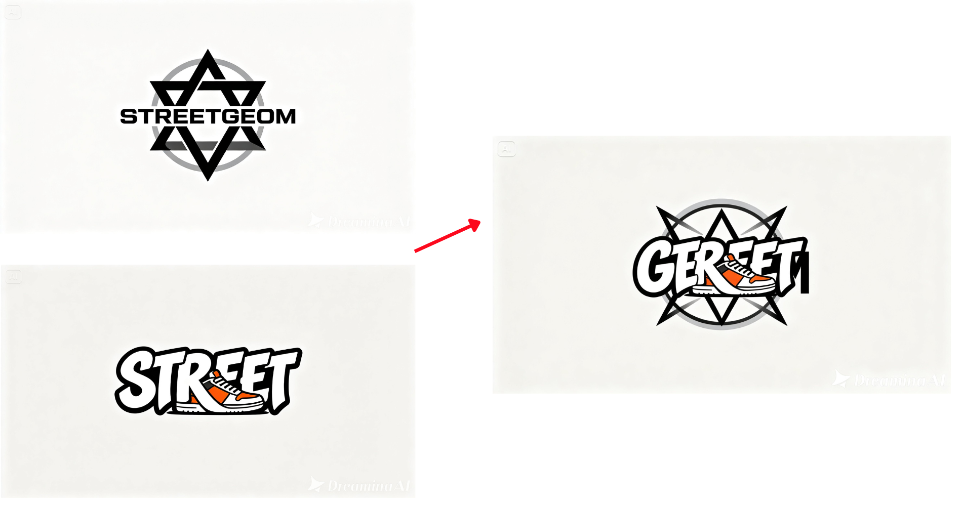 두 개의 스트리트웨어 로고 이미지를 혼합하여 새 로고를 생성합니다.