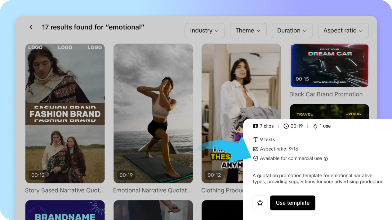 Pippit에서 제공하는 감성 동영상 템플릿