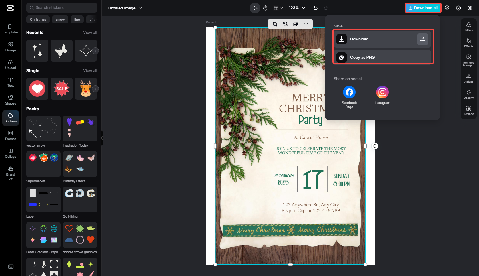 Exporting the design in CapCut