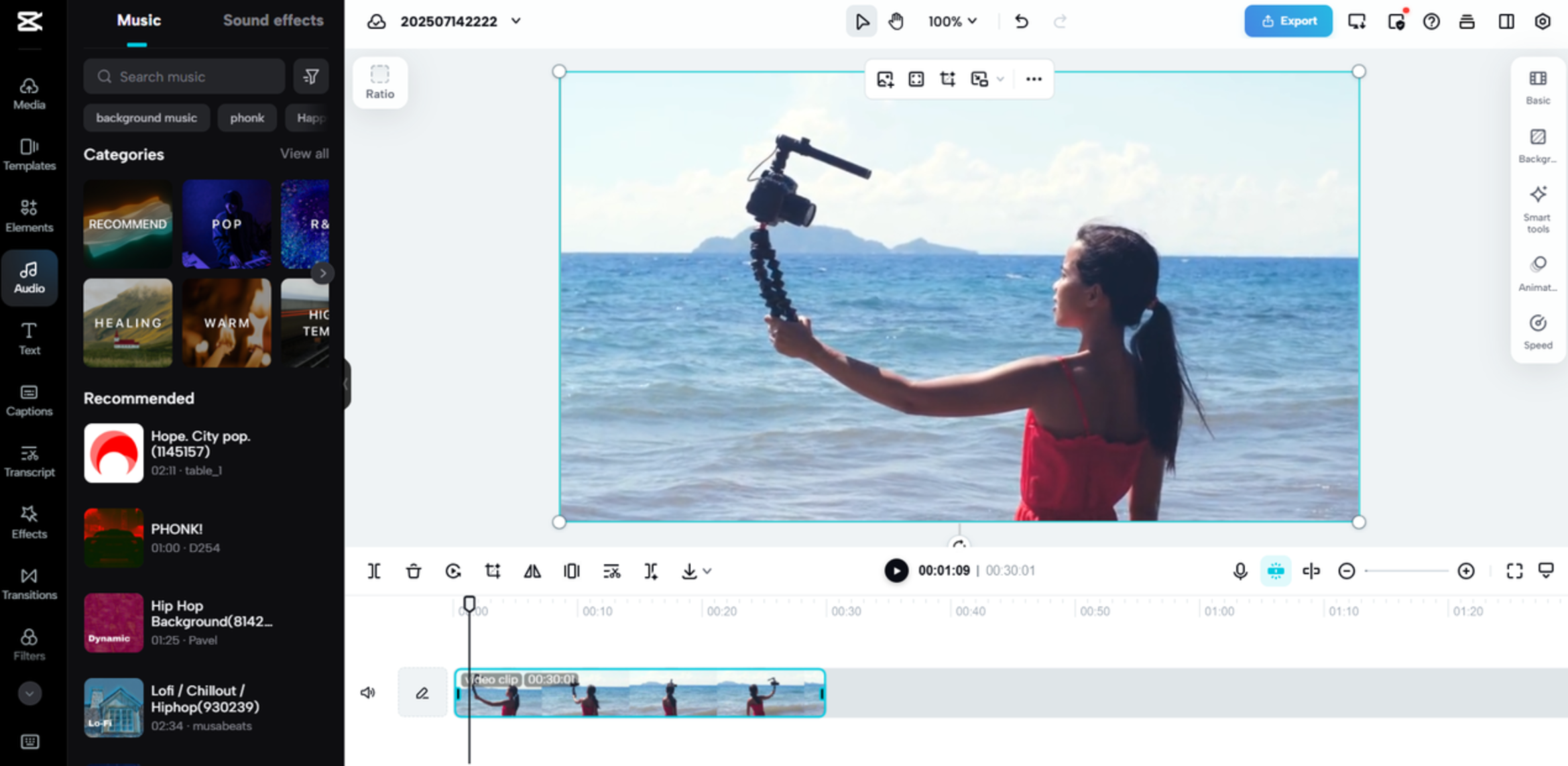 Editing interface of CapCut Web