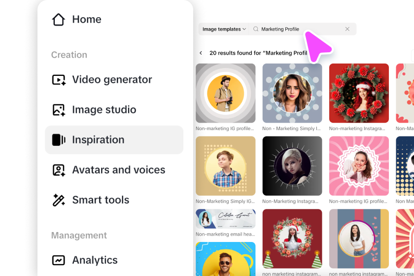 Access inspiration abd select template