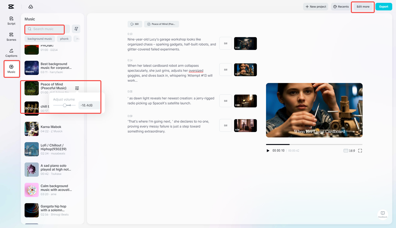 Edytuj więcej dla wygenerowanego wideo