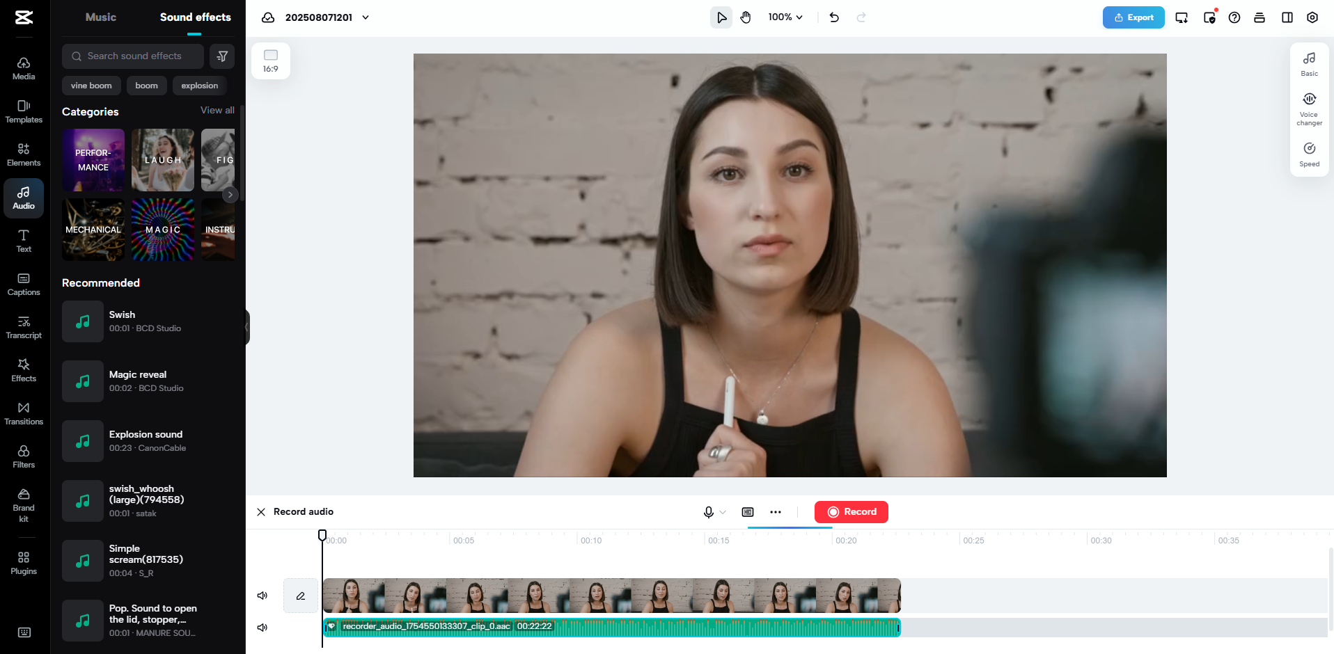 Interface of CapCut Web - a famous online sound recorder and editor