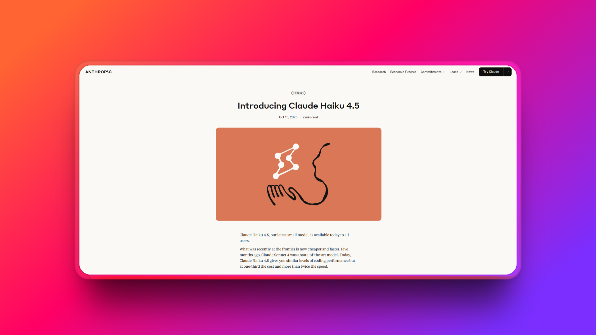 Claude Haiku 4.5's official announcement