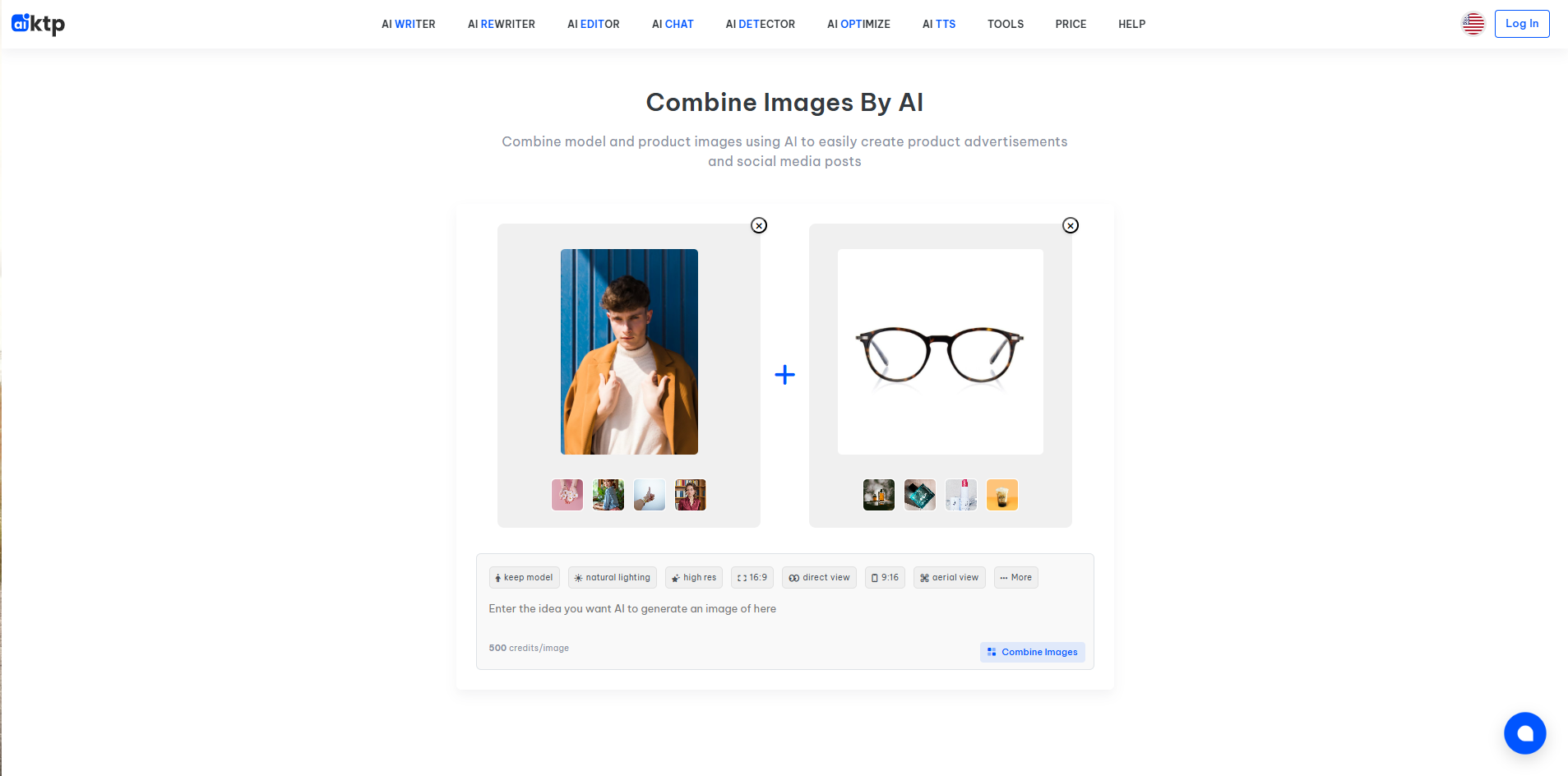 Interface of AIktp - another tool to merge photos with AI