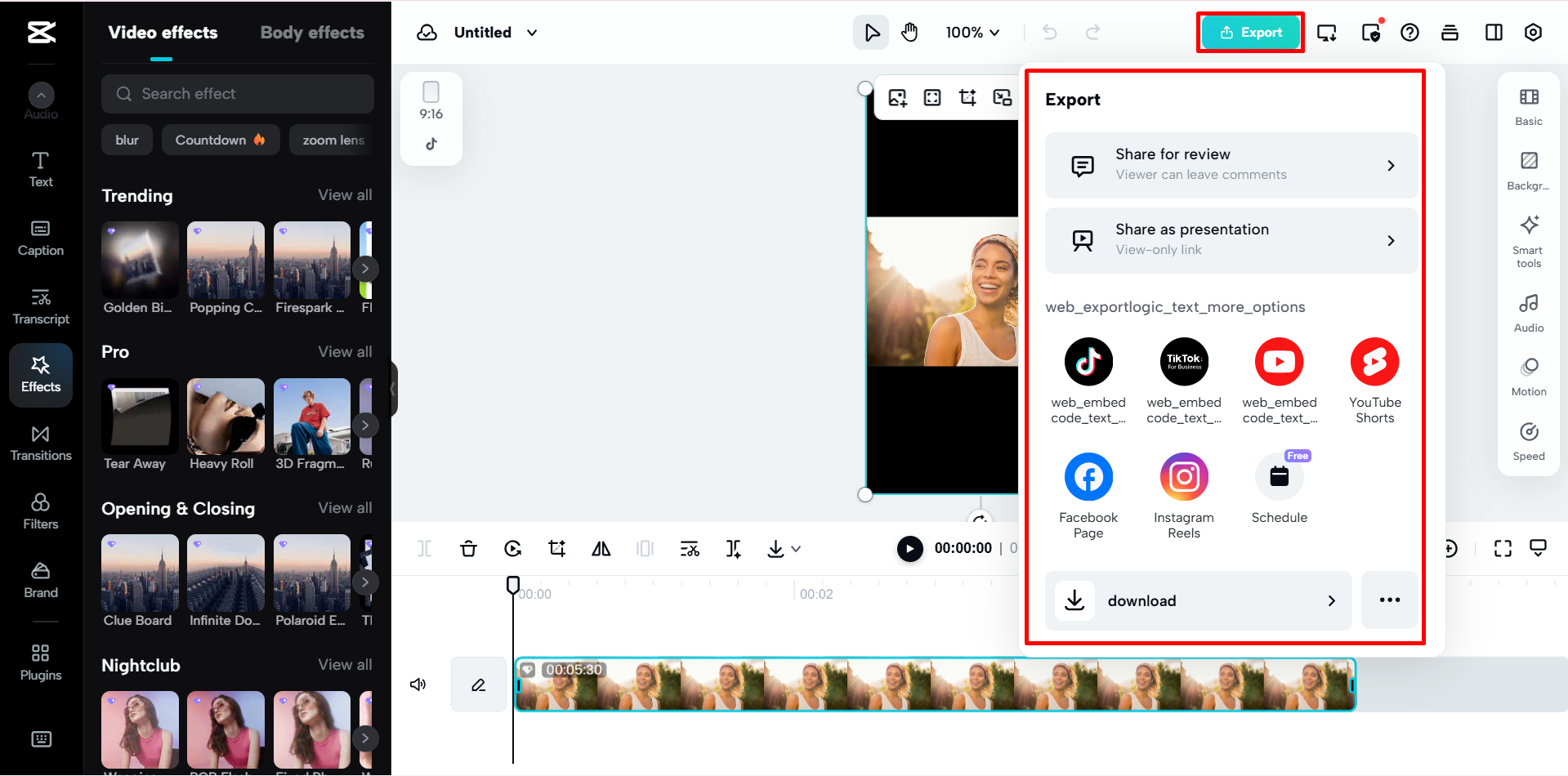 Herunterladen des Shorts von der CapCut Web