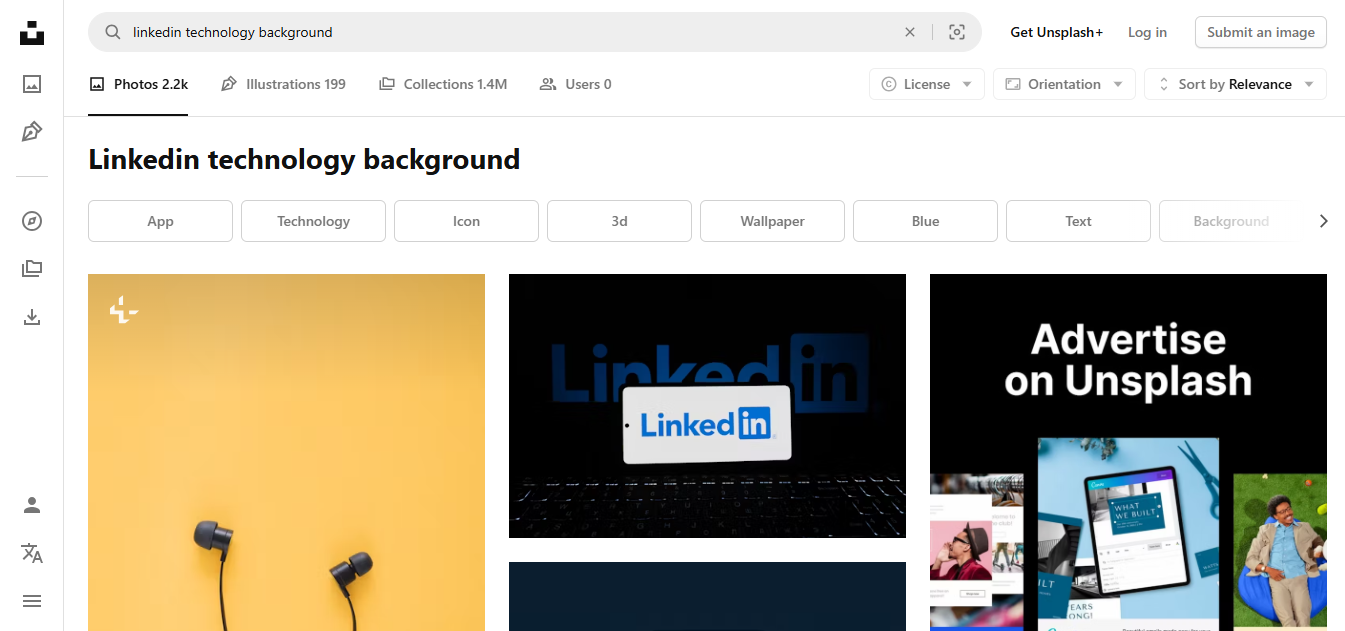 Unsplash - a well-known platform for finding LinkedIn background images