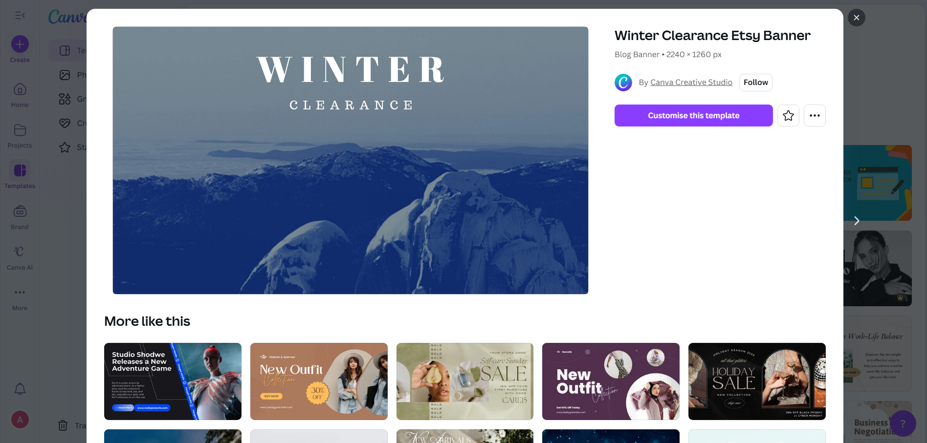 Interfaz de plantilla de blog de Canva