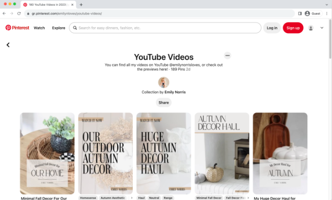 Interface de Pinterest - un bon endroit pour promouvoir les vidéos YouTube