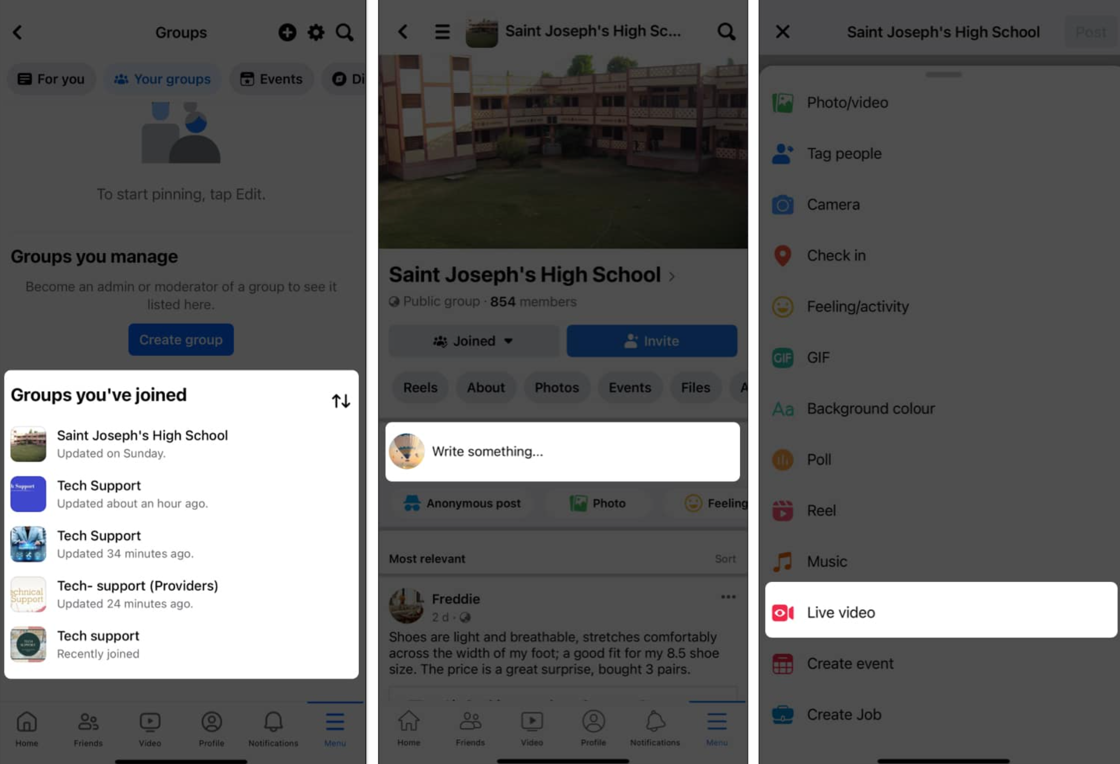 Live stream to a Facebook group from the mobile app