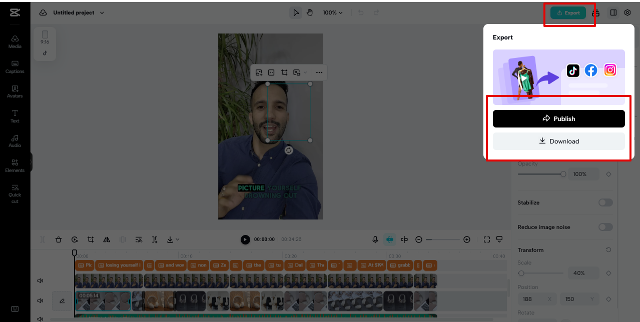 exporting content from Pippit