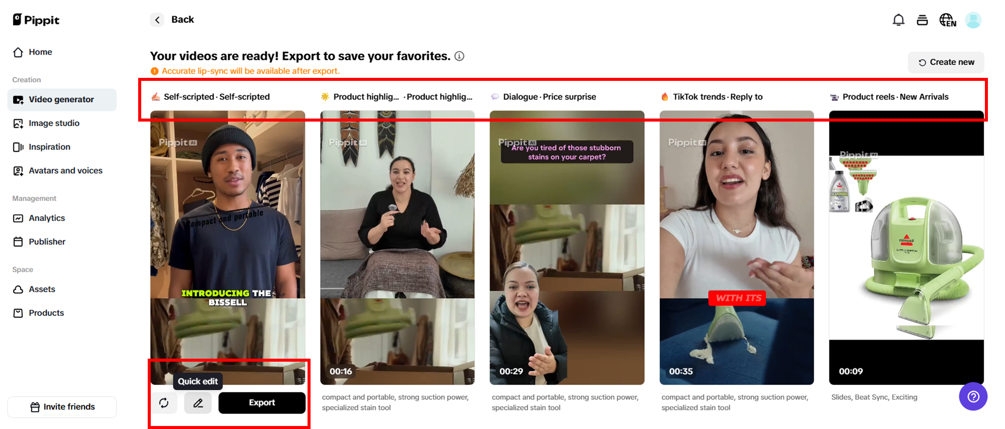 Piliin ang iyong nais na generated video