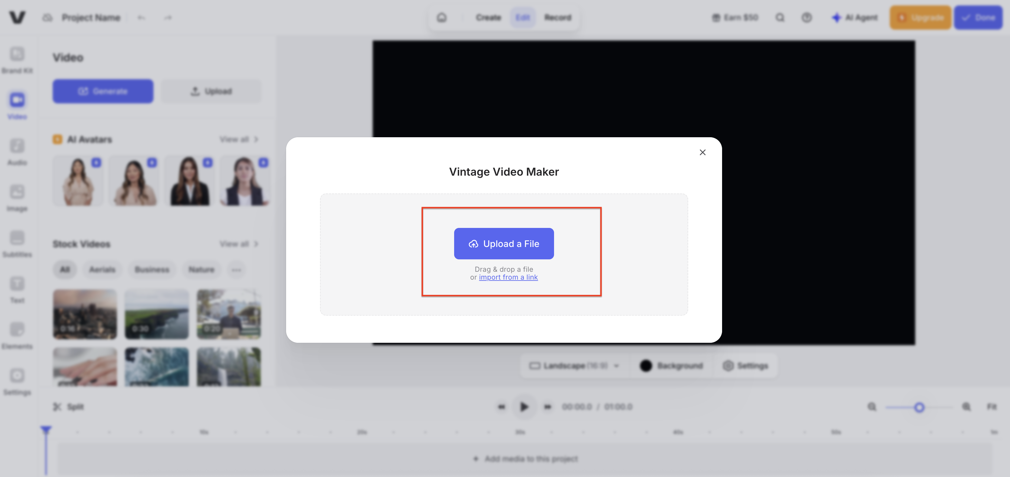 Upload video to Veed