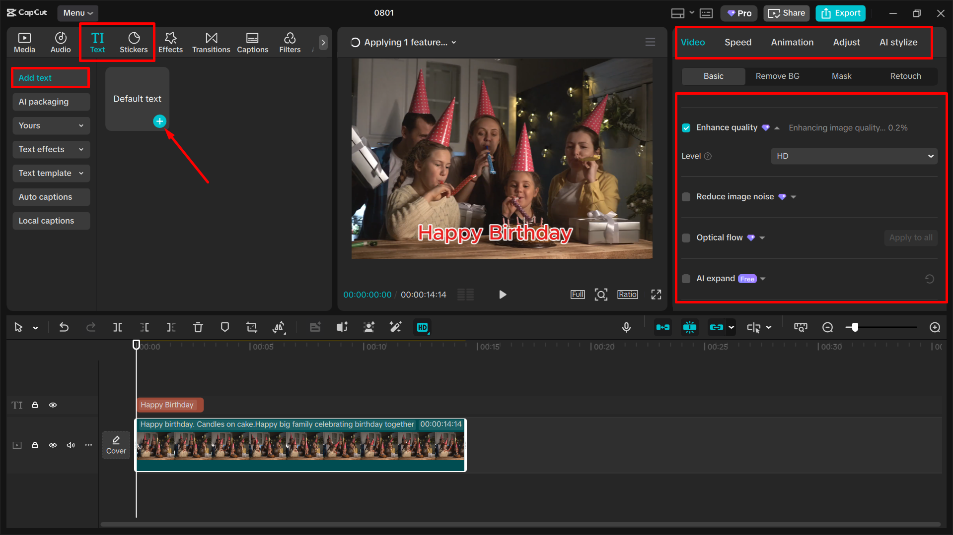 Customize the birthday image using the CapCut desktop video editor