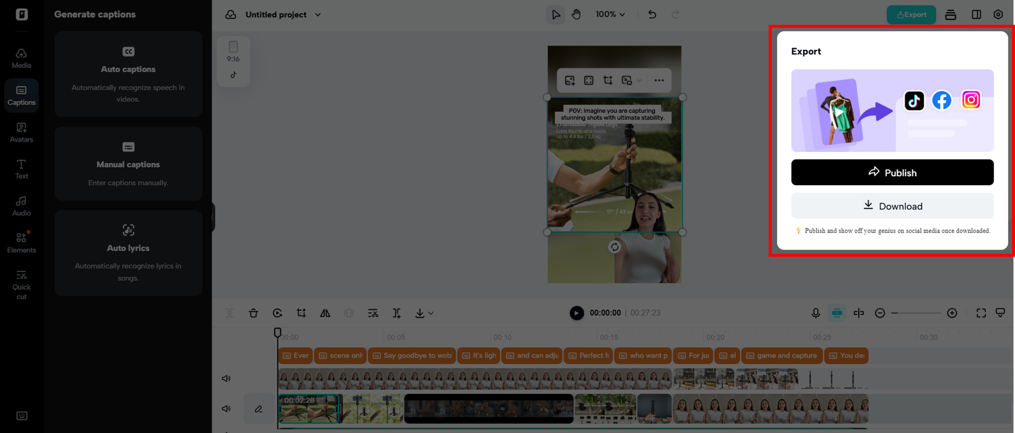 Publish or download your created video