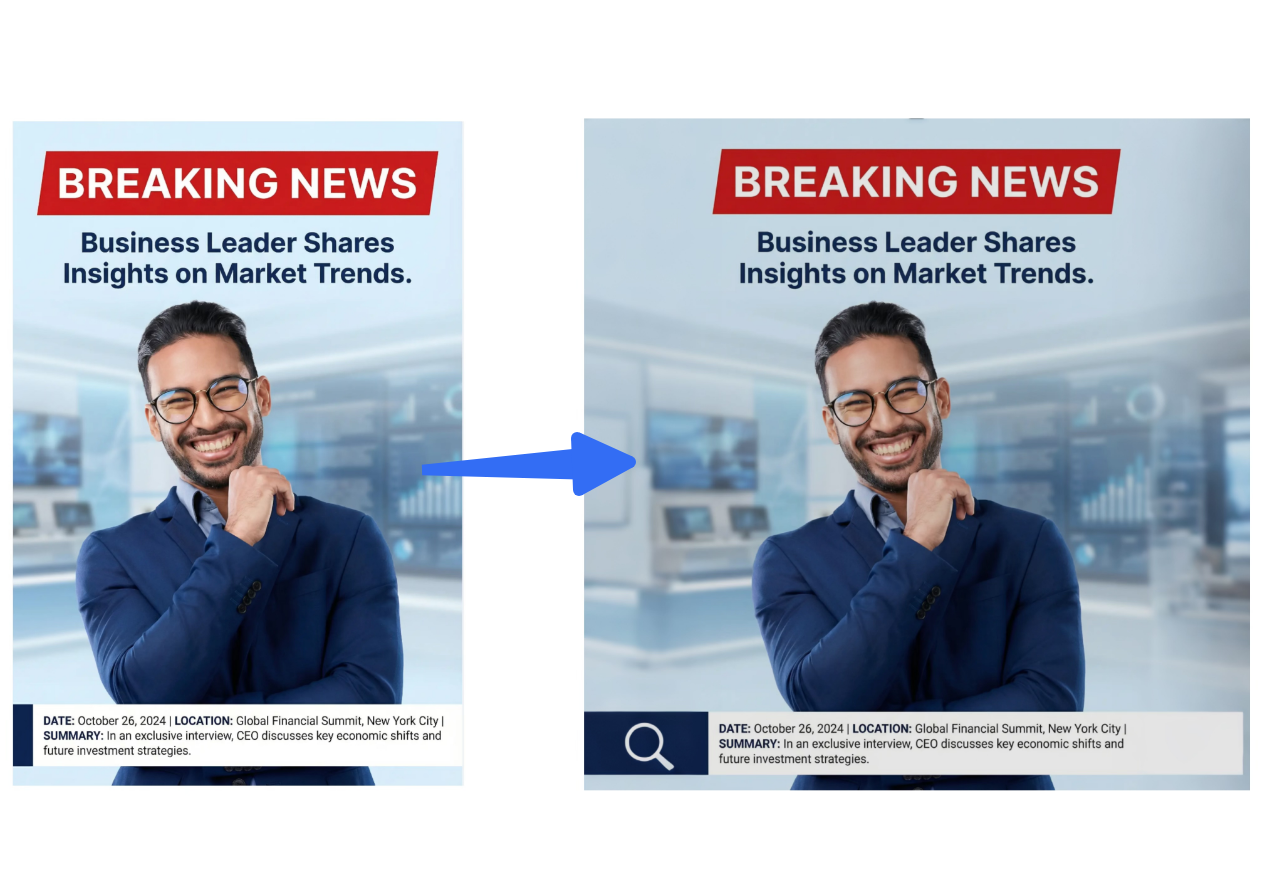 Creative expands to enhance and match the background of a news poster smoothly