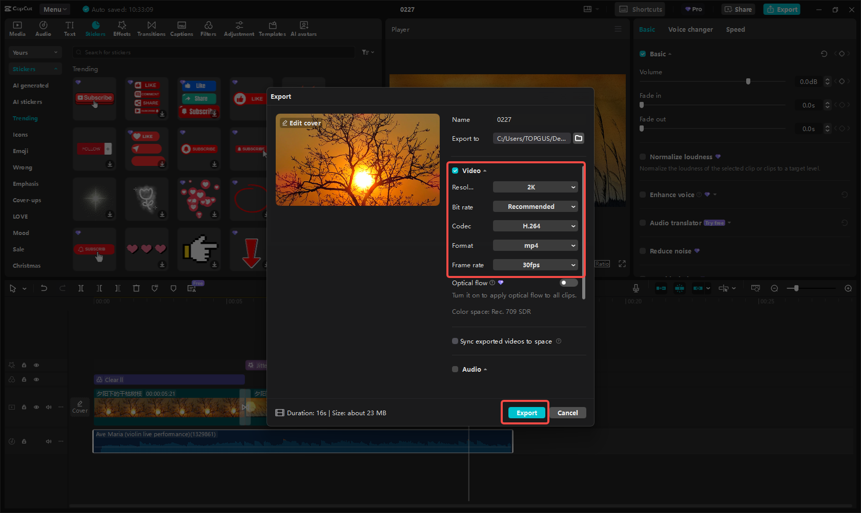 Export YouTube video