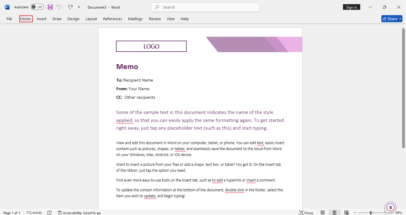 how to create a memorandum in word
