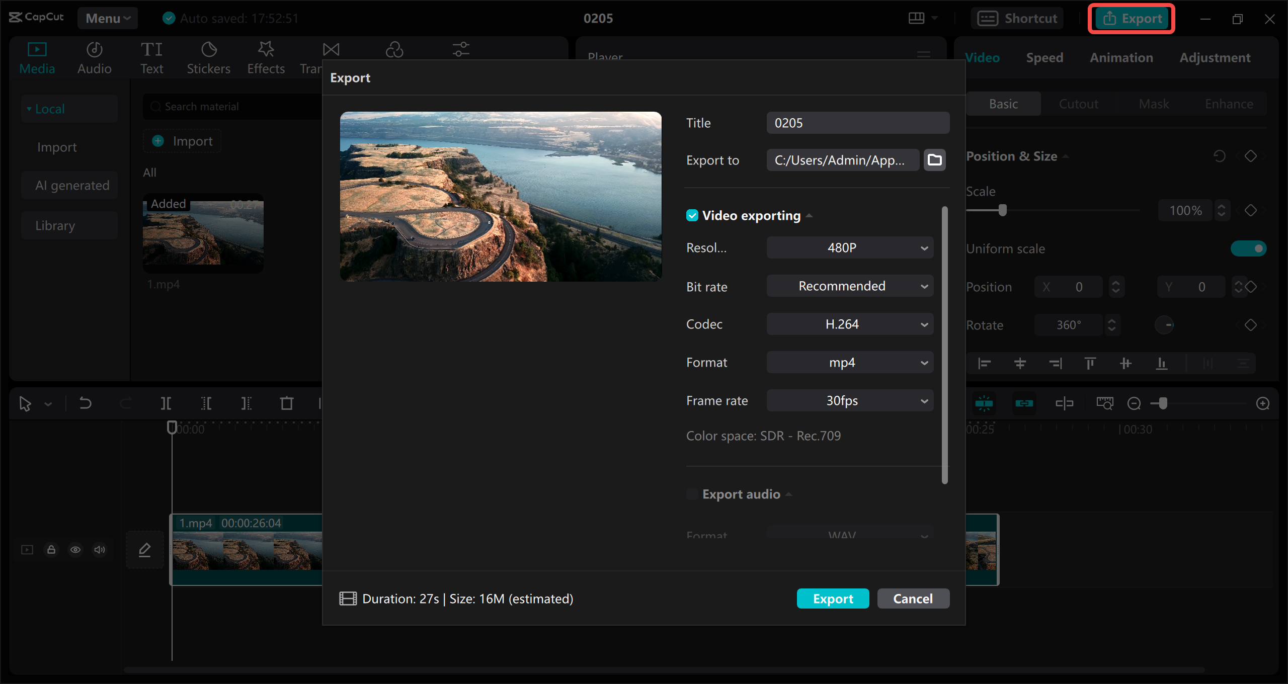 Export video