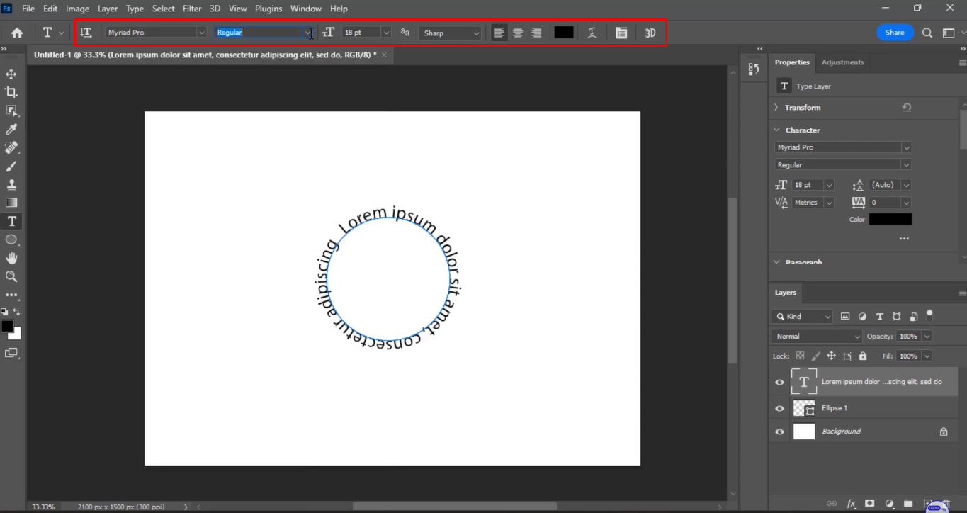 Wrapping text around a shape in Photoshop