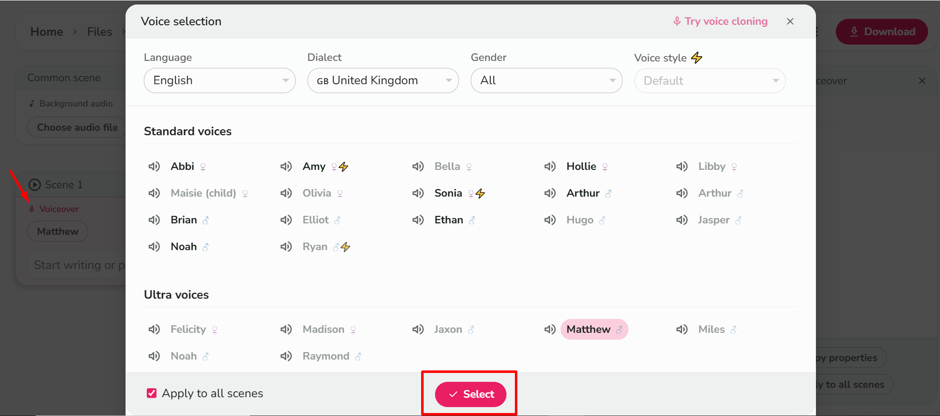 Výběr hlasu v řeči Fliki