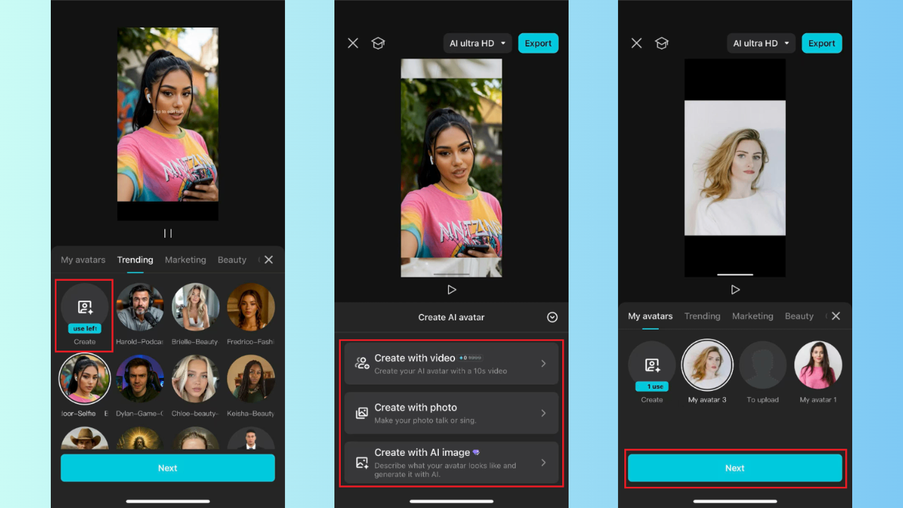Choose a custom avatar creation method