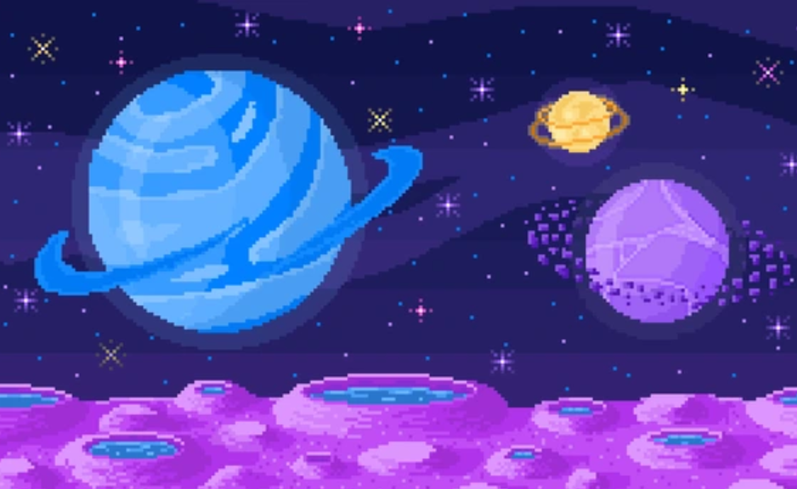 Pixel art design with colorful square blocks