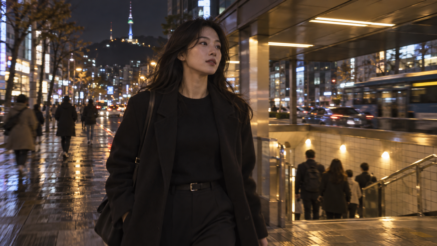Rooftop Wind und City Lights Beispiel für Aura Landwirtschaft koreanische ai Videobearbeitung prompt