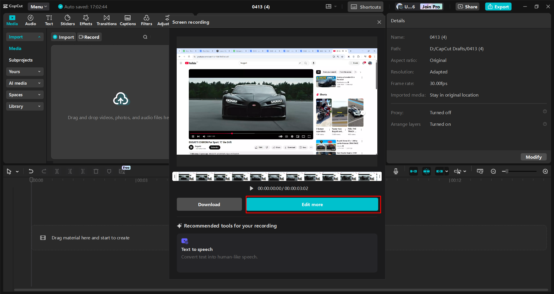 Képernyő felvétele a CapCut asztali videószerkesztővel