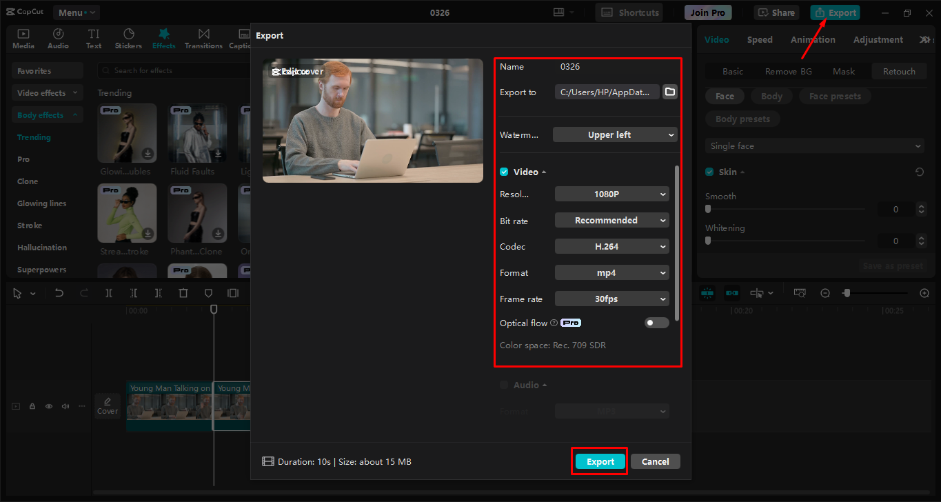 Exporting video from the CapCut desktop video editor