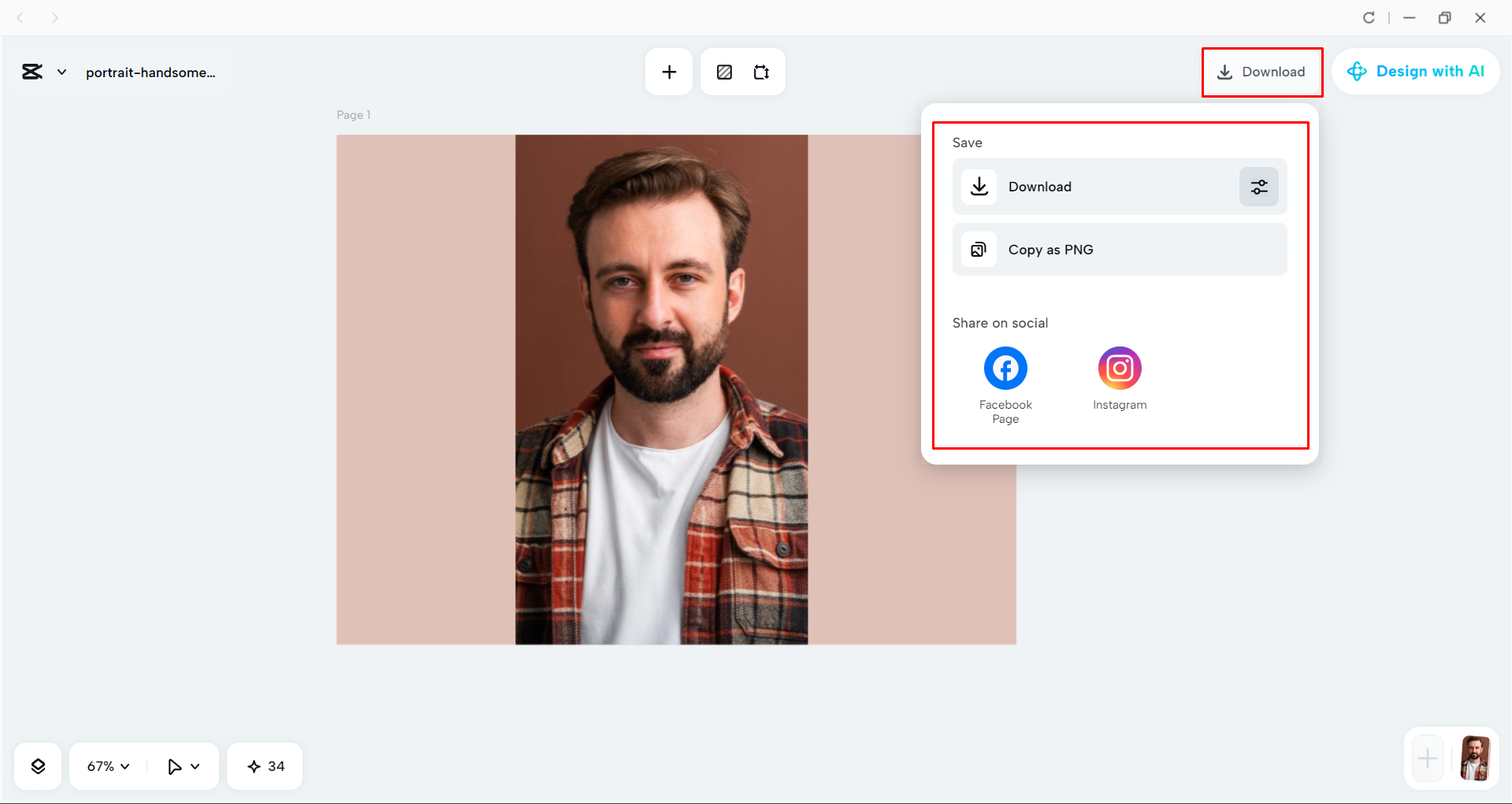 Downloading the image from the CapCut desktop video editor