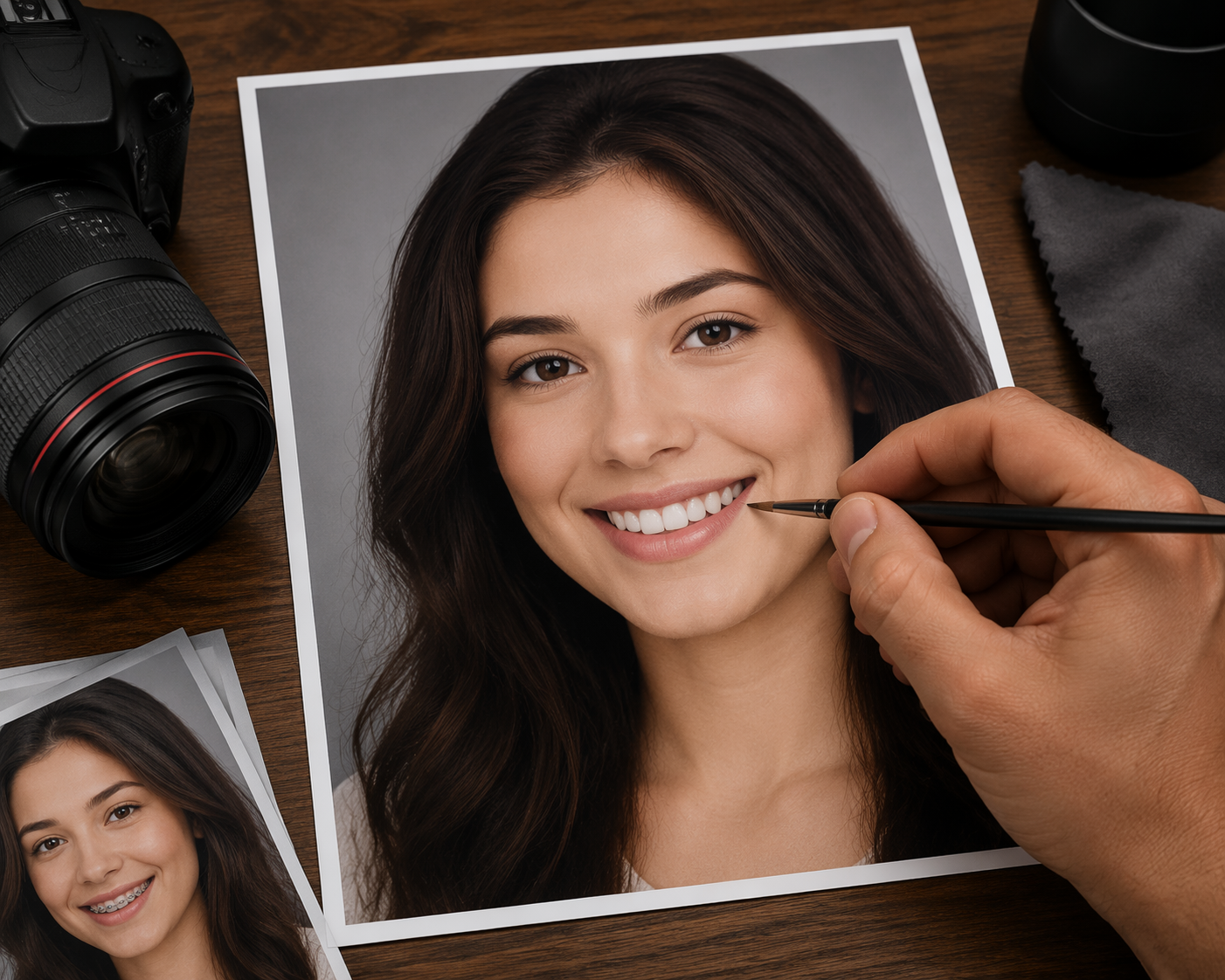 Dreamina supprime les accolades de l'exemple d'invite de photo 6 : Retouche des dents en gros plan