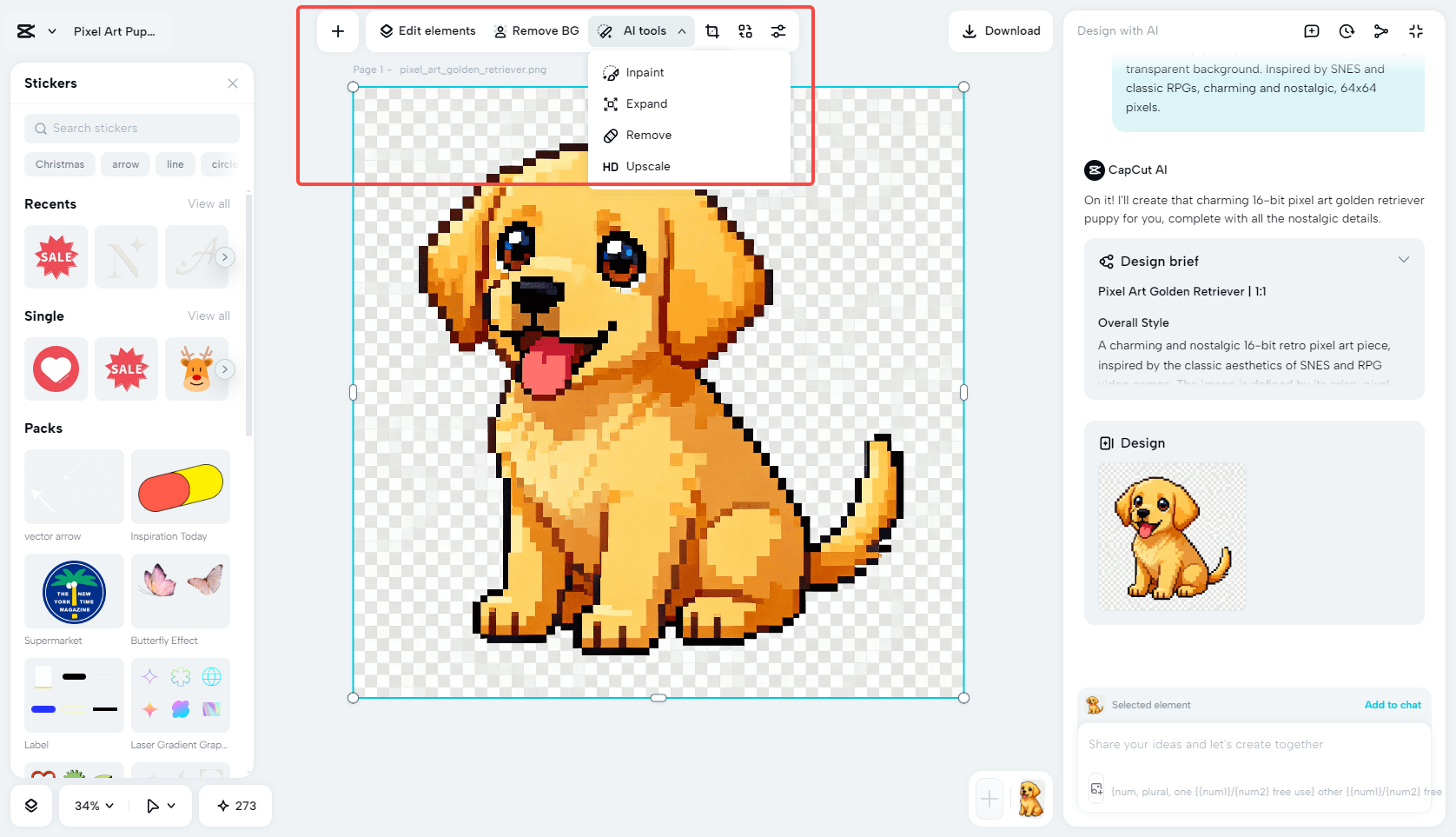 Editing and enhancing the pixel art in CapCut