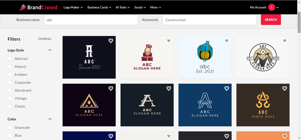 BrandCrowd's interface