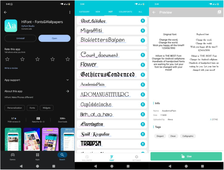 Zeigt, wie man Palatino-Schriftart auf dem Handy über HiFont herunterlädt