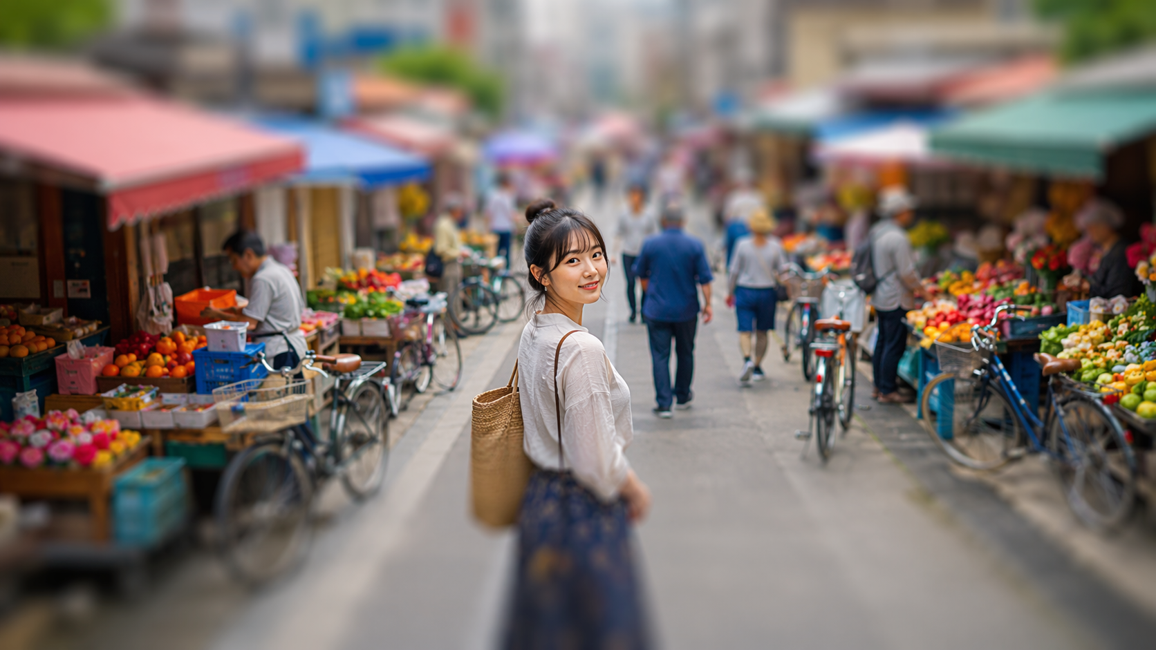 Dreamina Tilt Shift Portrait Prompt Beispiel 4: Tiny Town Editorial